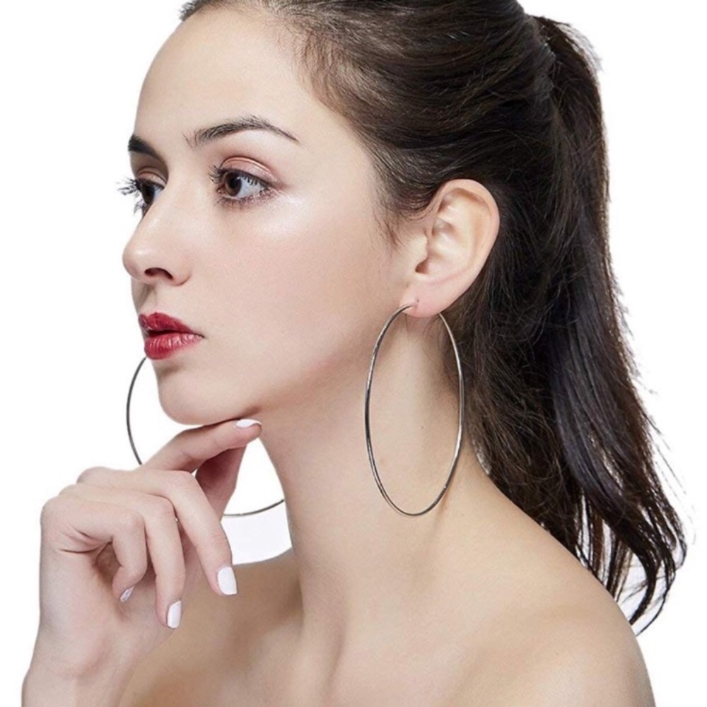 New! Silver Hoop Earrings - Picture 3 of 8